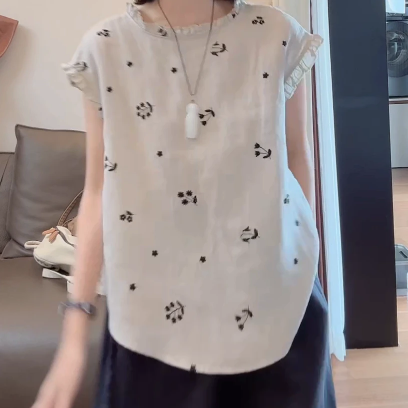 夏季新款宽松百搭木耳边两面穿衬衫上衣C5716