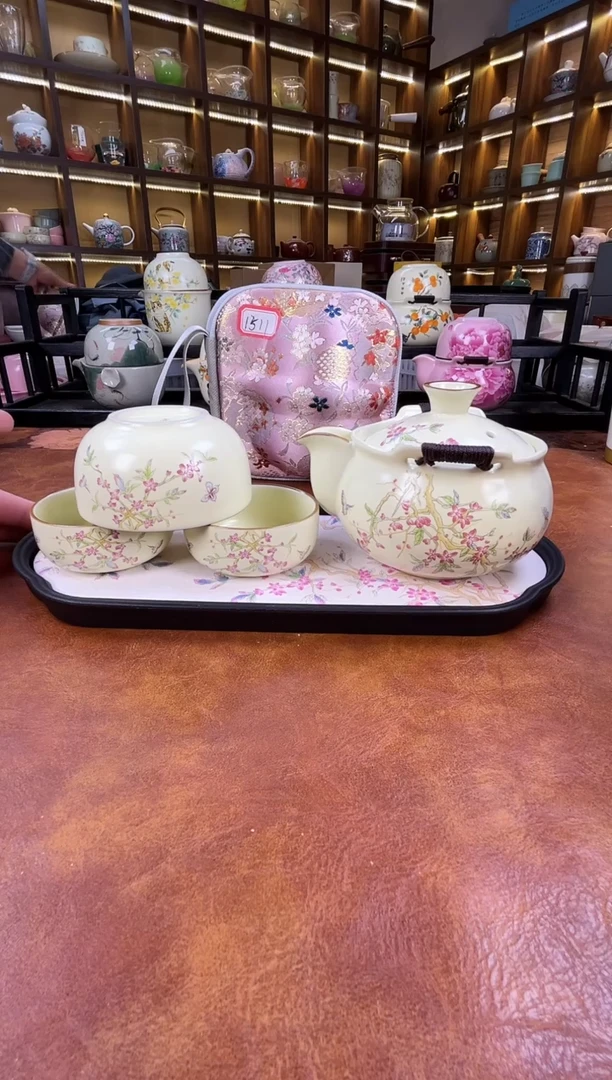 瓷片桃花宝瓶旅行+长方桃花盘