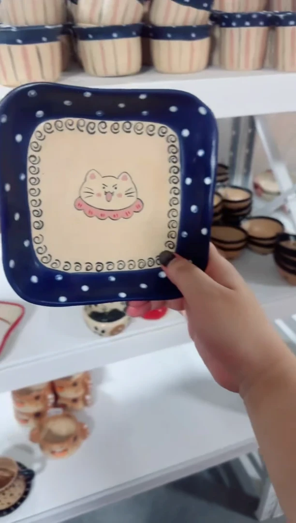 陶瓷蓝色猫咪盘子【十里高温釉下彩陶瓷】