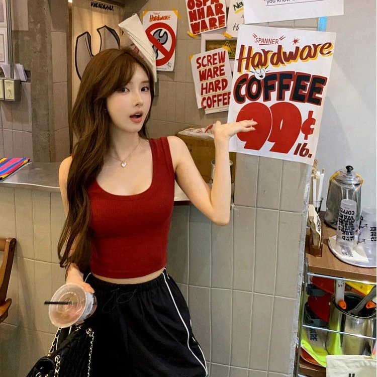 6683春夏新款宽肩背心打底内衣带胸垫裸感显瘦内搭美背无袖上衣女