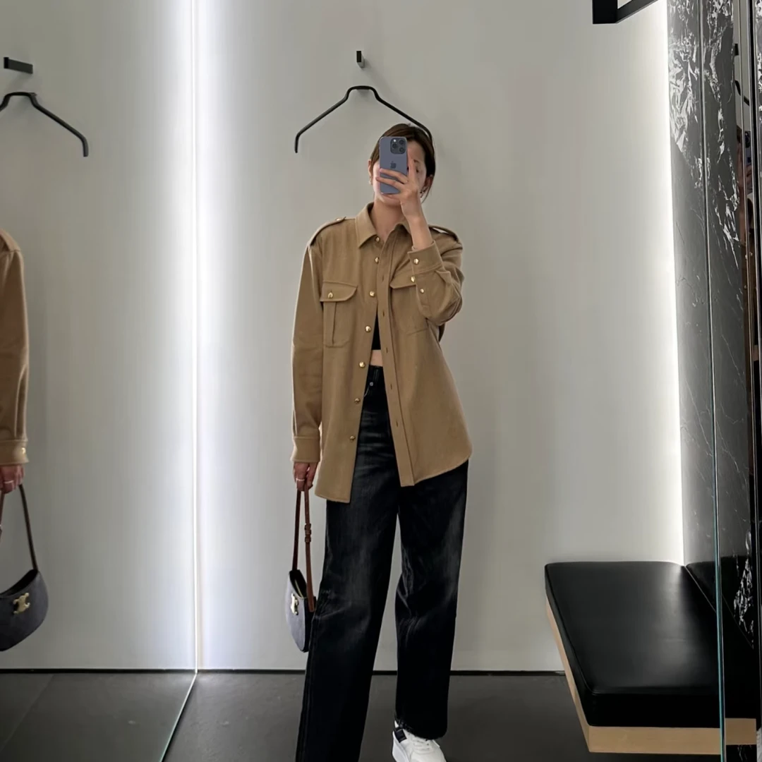 未使用 Celine/思琳 排扣翻领长袖 棕色/40