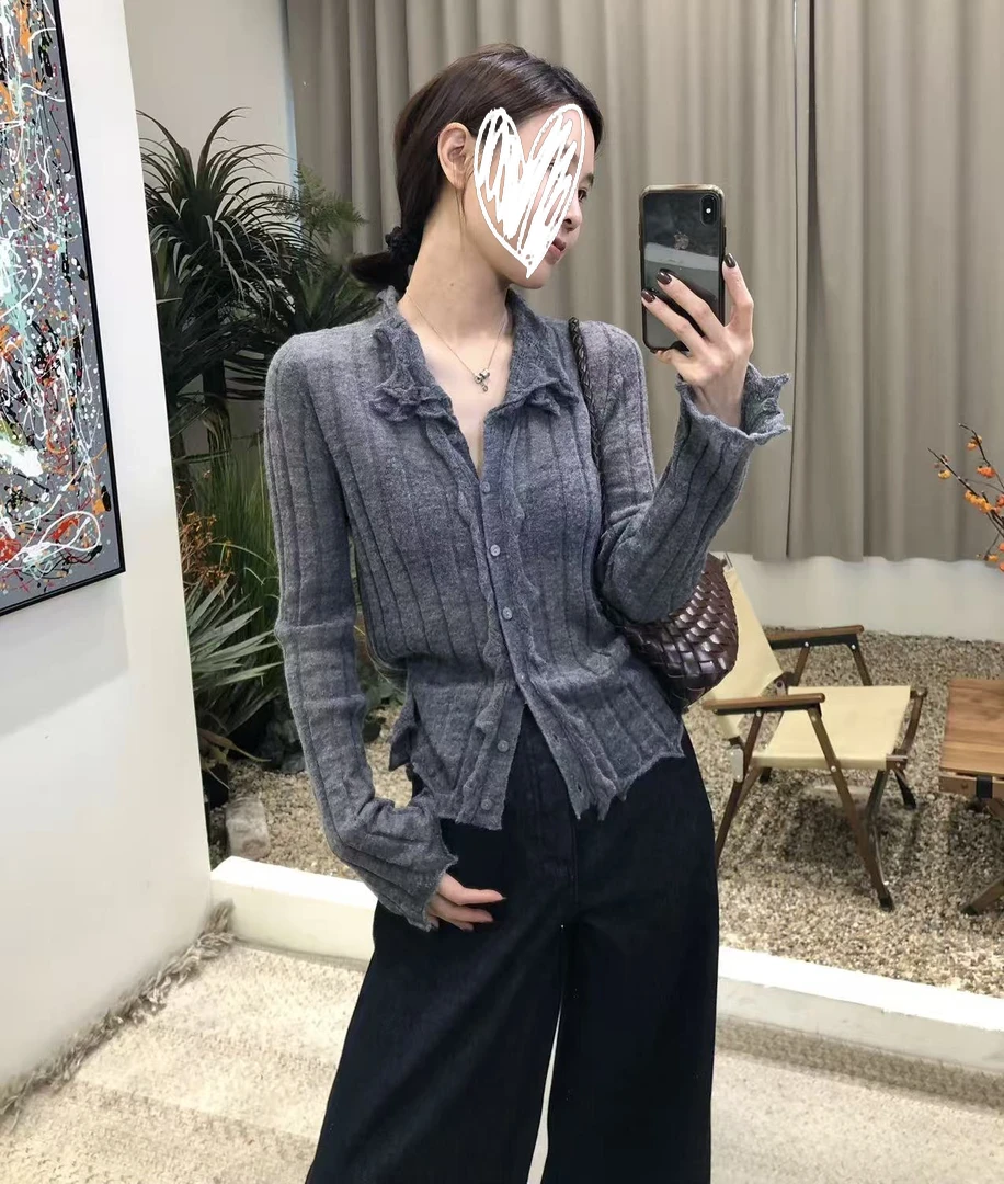 韩系小香气质显瘦时尚百搭2025新款休闲纽扣长袖针织衫女