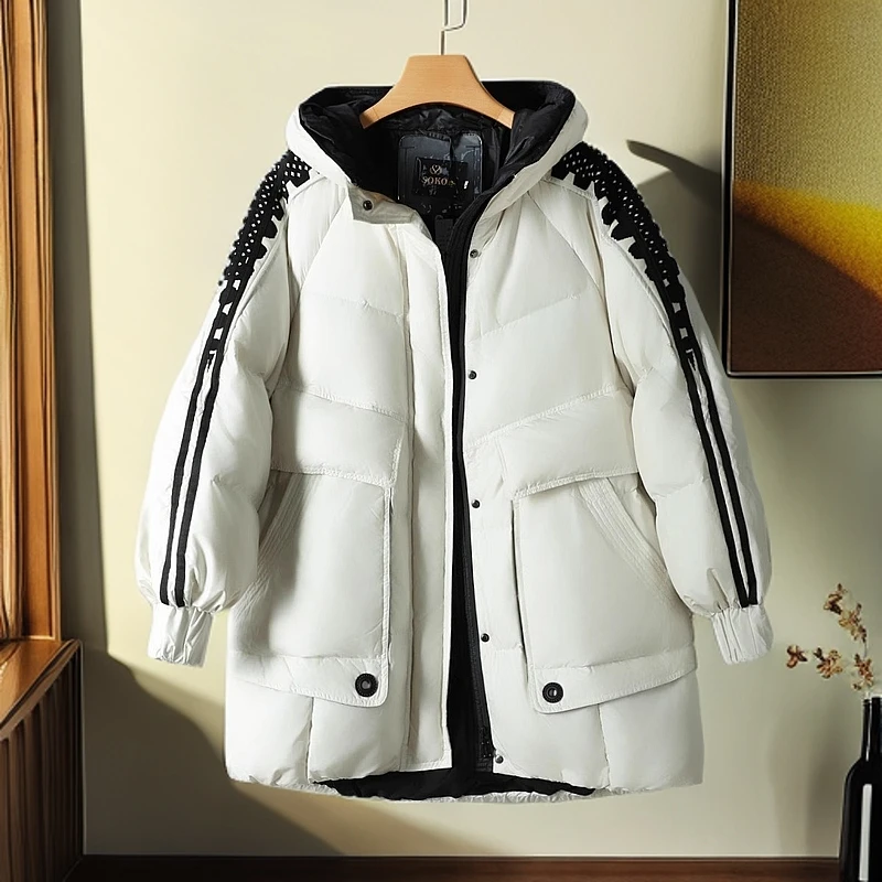 【索】冬品牌折扣加厚防寒连帽个性宽松直筒羽绒服外套女108