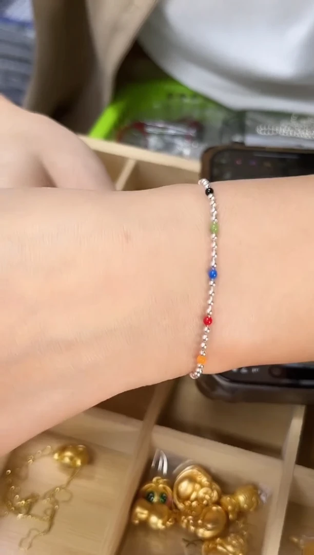 无吊坠925银彩虹豆手链019