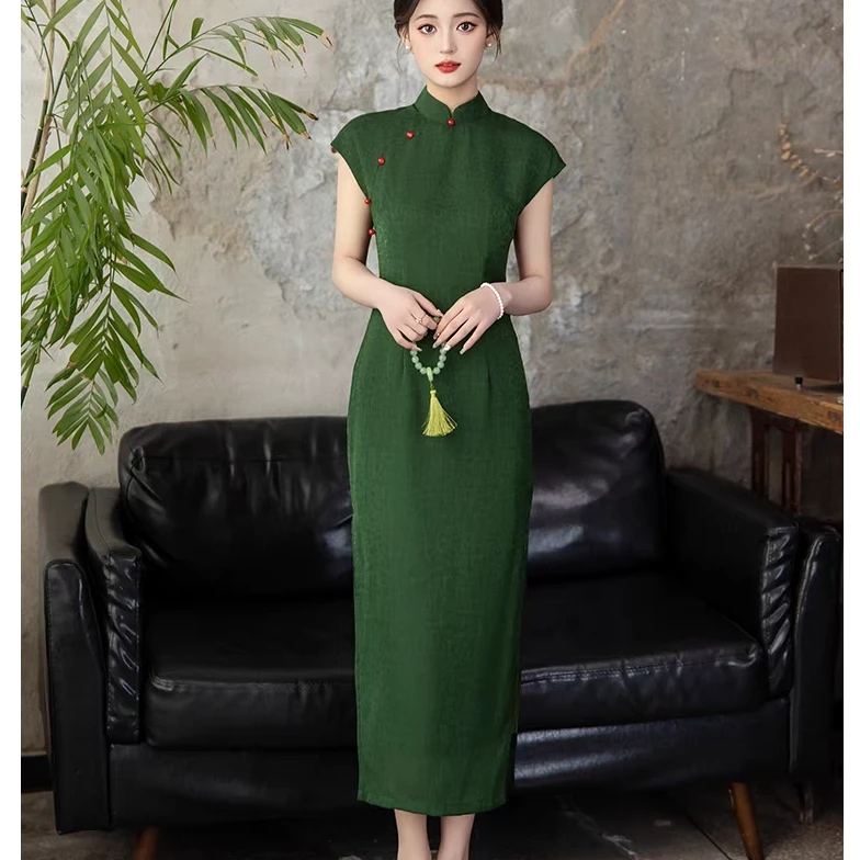 【半夏微凉】上上喜春夏新款时尚少女无袖修身长旗袍