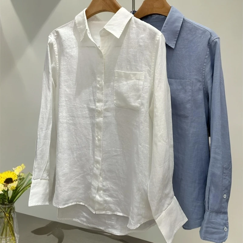 南油高品质显瘦宽松型长袖衬衫百搭气质设计感白色时尚简约纯色