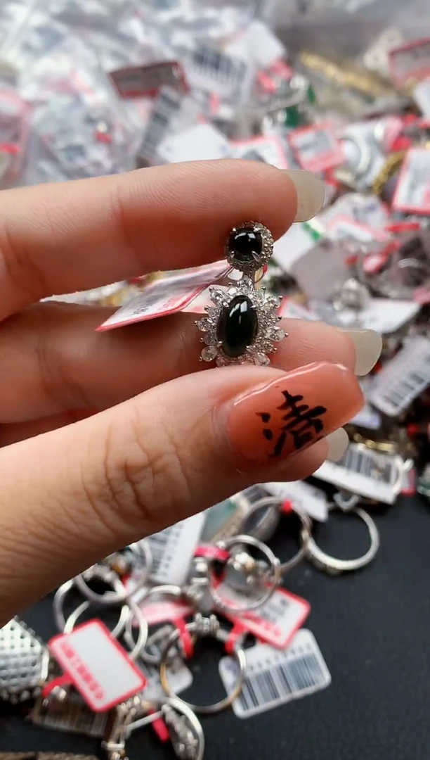 银S925镶嵌戒指翡翠天然A货缅甸翡翠
