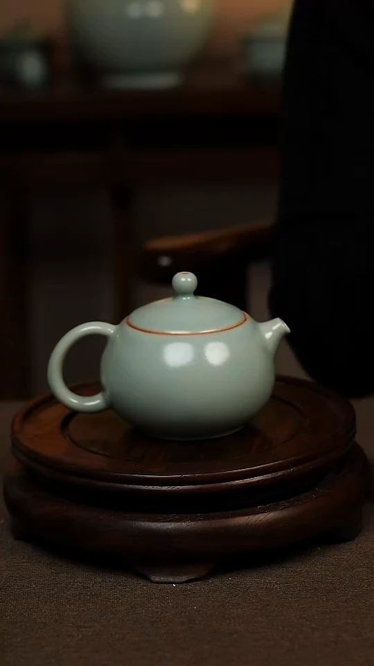 瓷片仿古天青全手工西施壶200ml 微瑕 不带礼盒