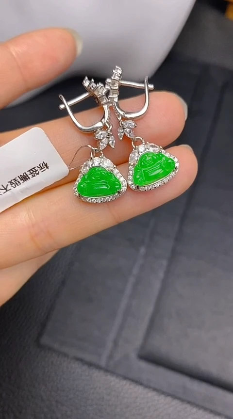 翡翠银S925镶嵌耳饰佛公
