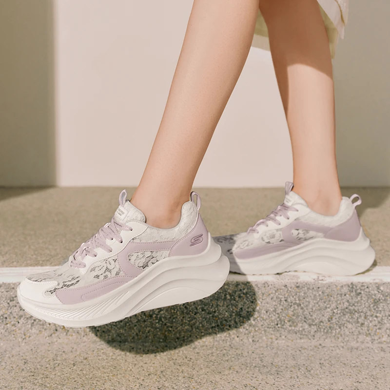 Skechers斯凯奇甜美蕾丝糕糕鞋女2025新款厚底增高网面透气运动鞋