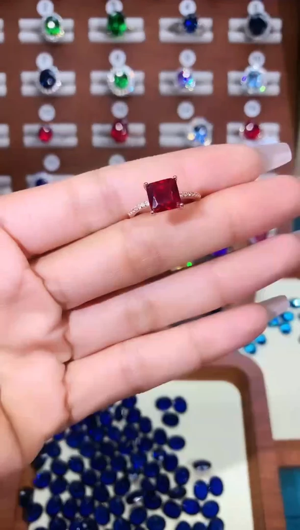 银S925镶嵌戒指红宝石8酒红玫瑰金