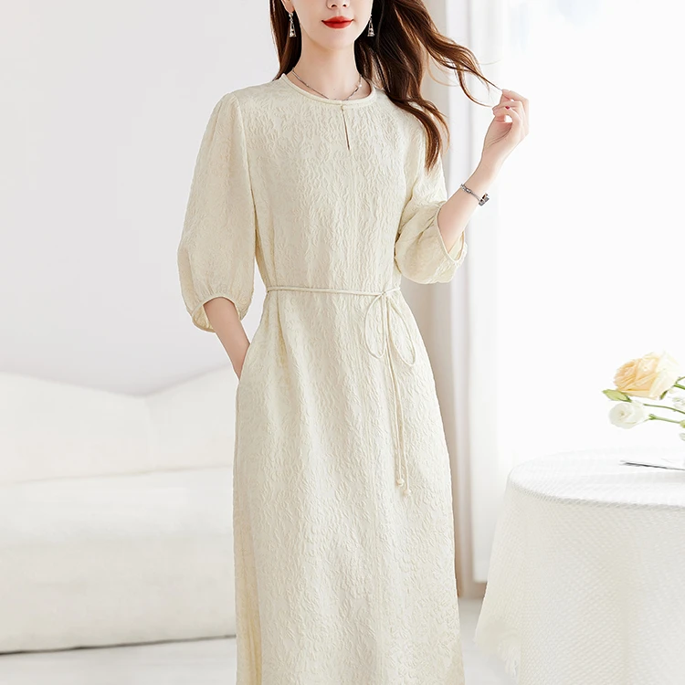 水墨佳人真丝轻奢女装冠乐皱桑蚕丝连衣裙82598872