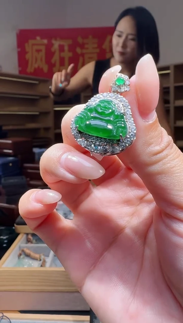 翡翠银S925镶嵌吊坠(不含链)纯天然A货翡翠佛公（多样性发其一）