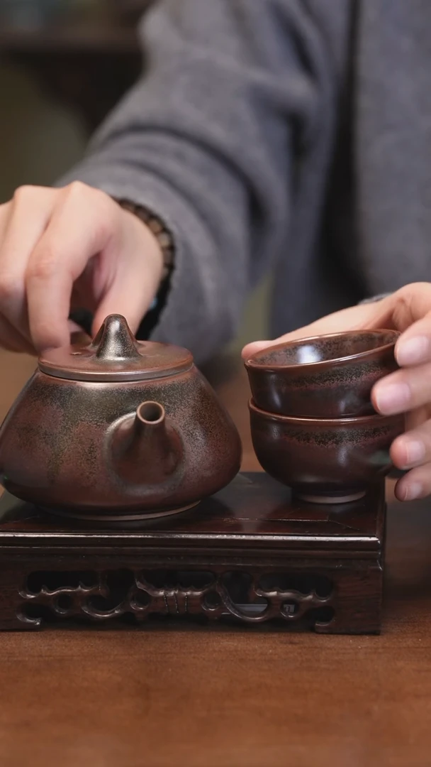 【闪购商品】Y宝丰宋官窑原产地钧瓷石瓢壶加2杯