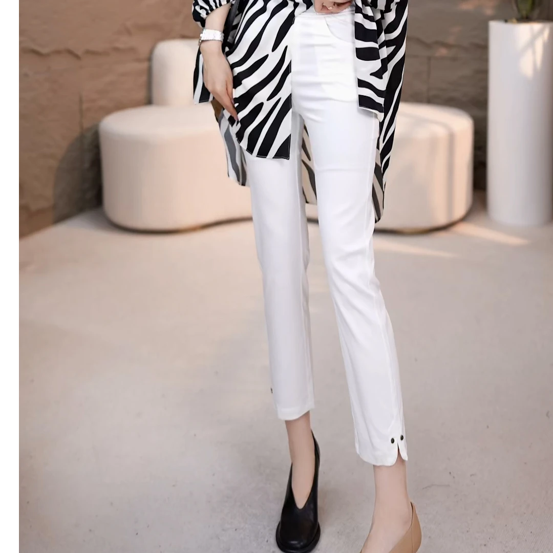 欧货弹力高腰休闲裤女新款高弹裤小个子直筒烟管裤西装面膜裤8326