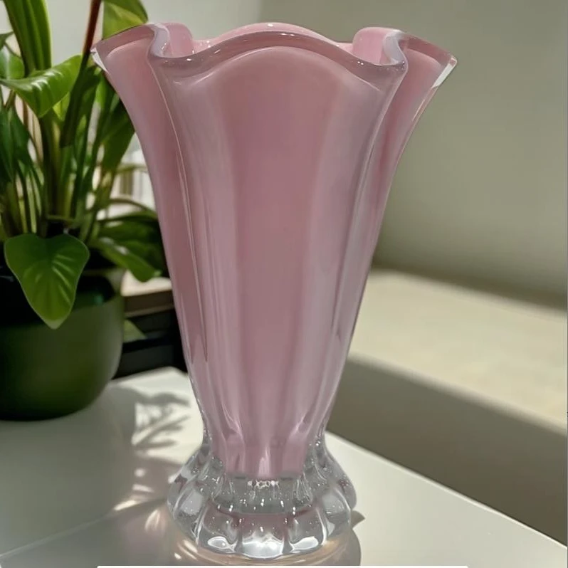新粉色中古芬顿花瓶白菜琉璃客厅摆件高级感花器水养鲜花