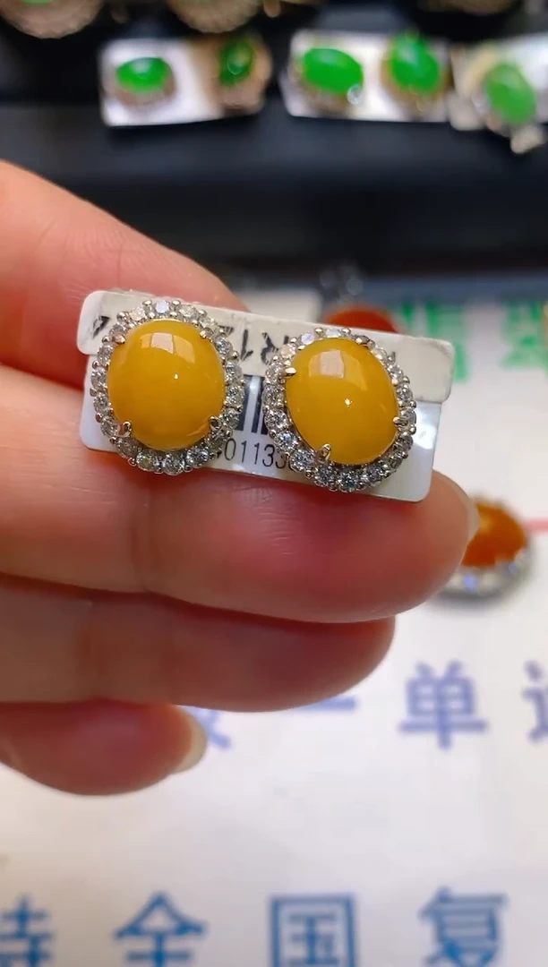 【闪购商品】翡翠耳饰银S925镶嵌天然A货翡翠1