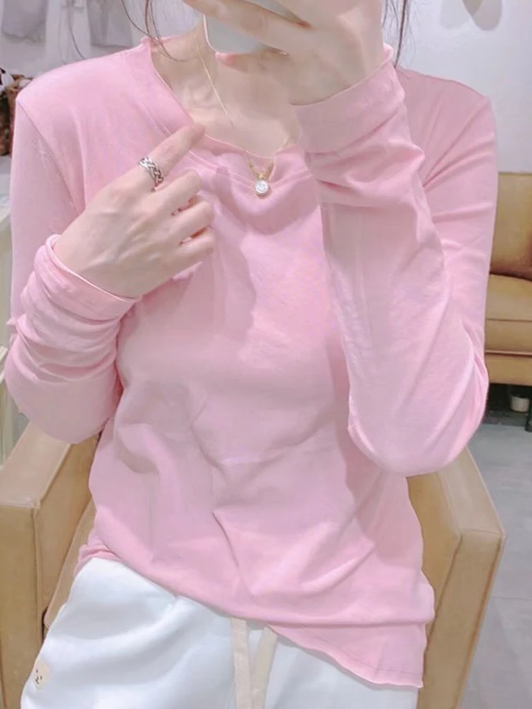 糖果色防晒系t夏季穿搭多巴胺修身显瘦圆领打底衫女生韩系ins衣服