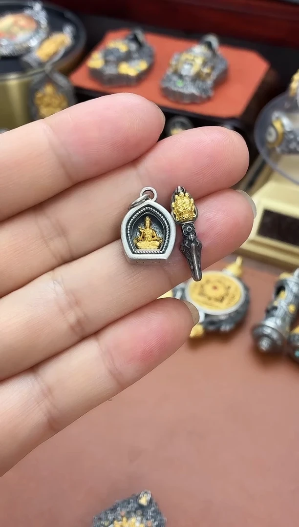 无吊坠925银徐*人普贤菩萨和大黑天小杵