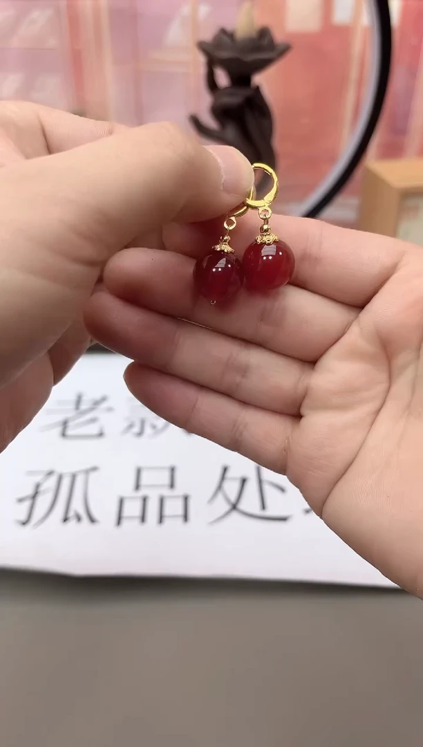 银S925镶嵌耳坠玛瑙/玉髓h302