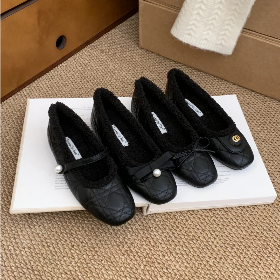 秋冬新款小香风玛丽珍加绒女黑色单鞋女内增高加绒保暖棉鞋子