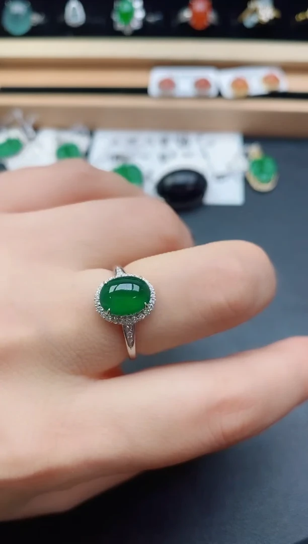 翡翠戒指银S925镶嵌50805