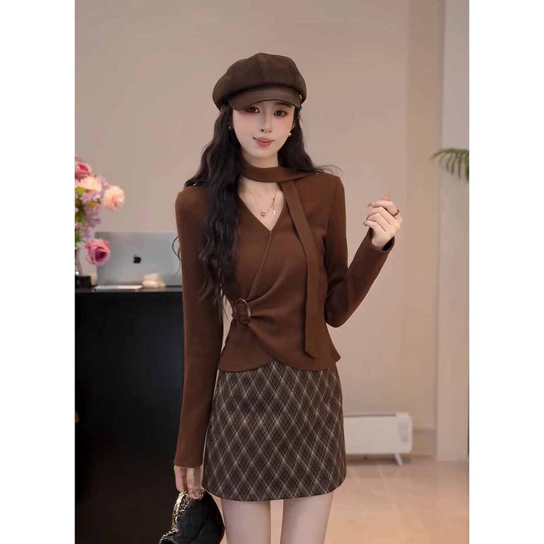 YUANLIANSU/圆脸酥【风烟俱净】收腰针织开衫女秋季修身v领上衣