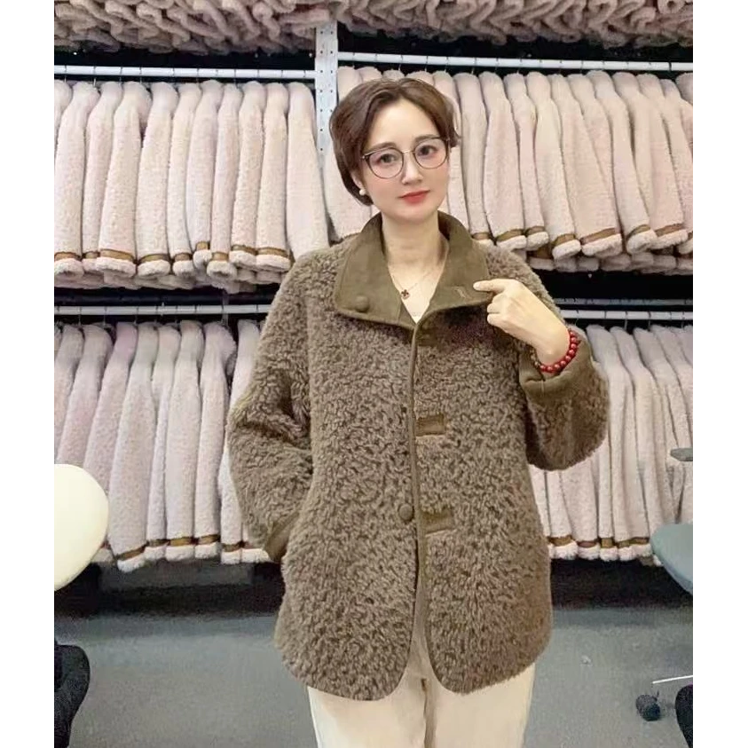 可水洗冬季百搭潮流保暖休闲时尚双面穿100%绵羊毛女士外套新版