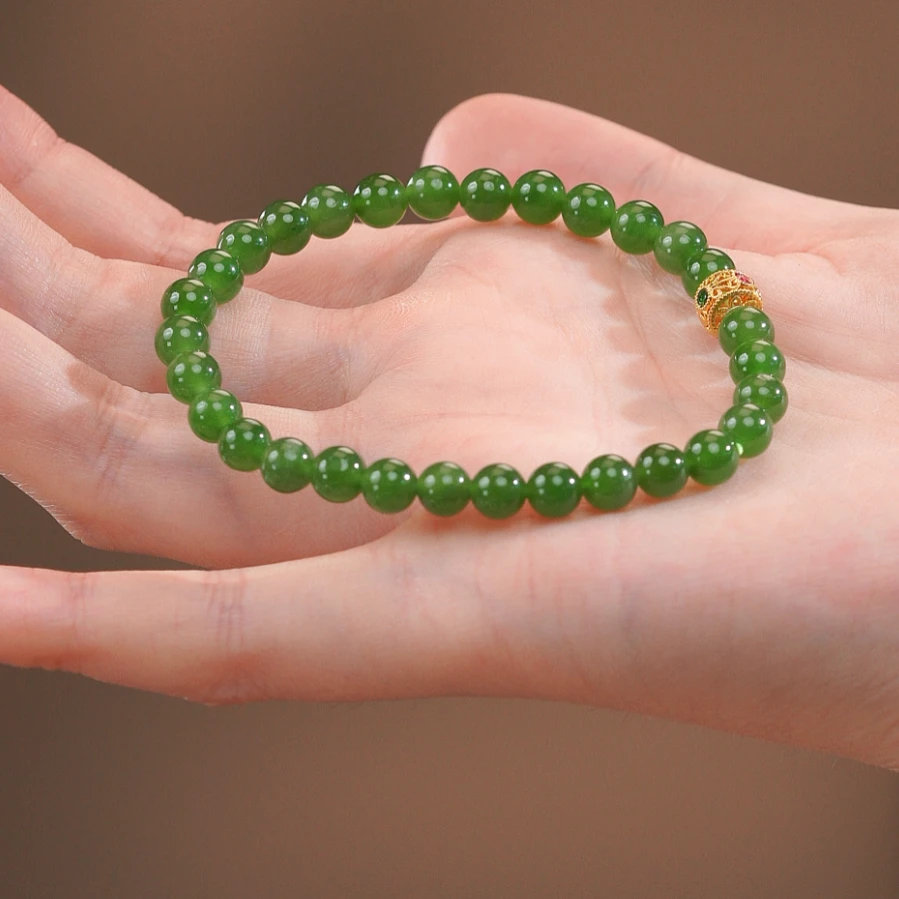 【芮初珠宝】18k金和田玉碧玉手串 Y03（多样性发其一）