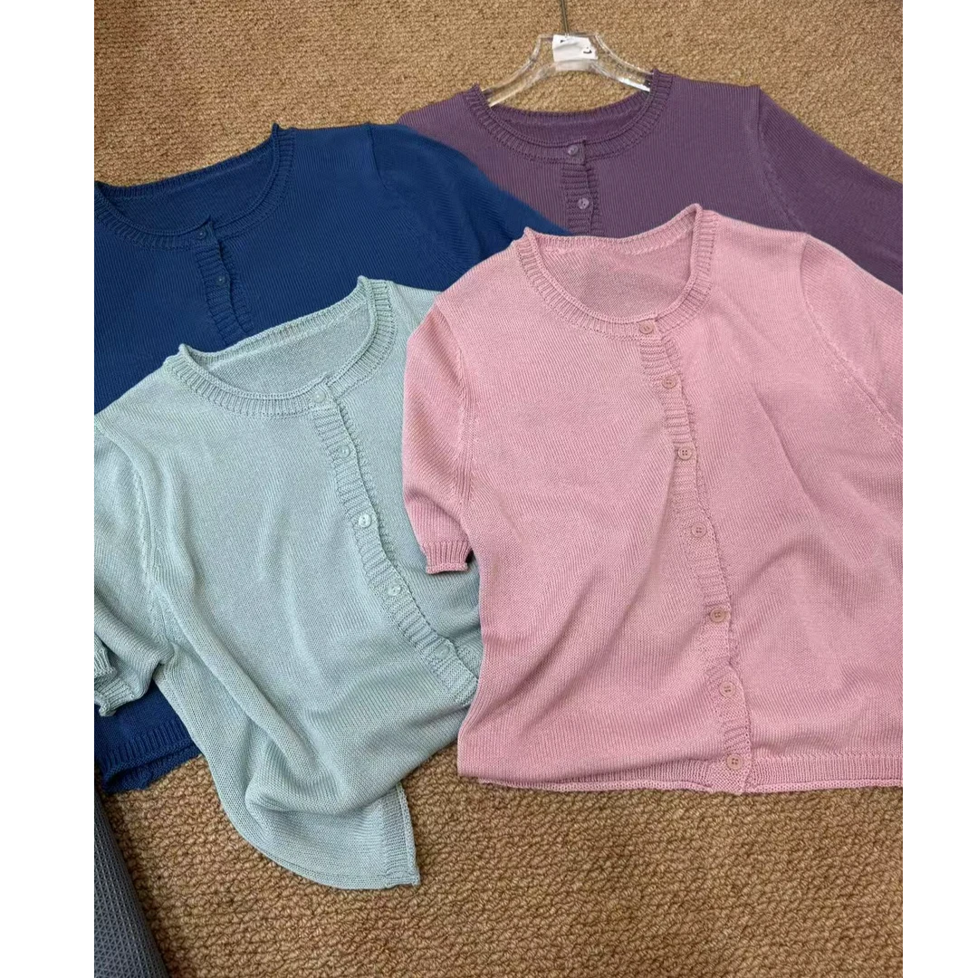 原单浮力!【和纸短袖开衫】纯色百搭薄款透气针织开衫短袖 XO-040