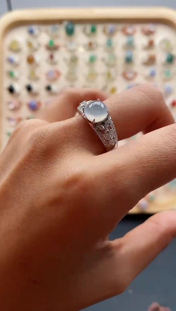 【闪购商品】翡翠戒指银S925镶嵌缅甸天然A货翡翠222  10+