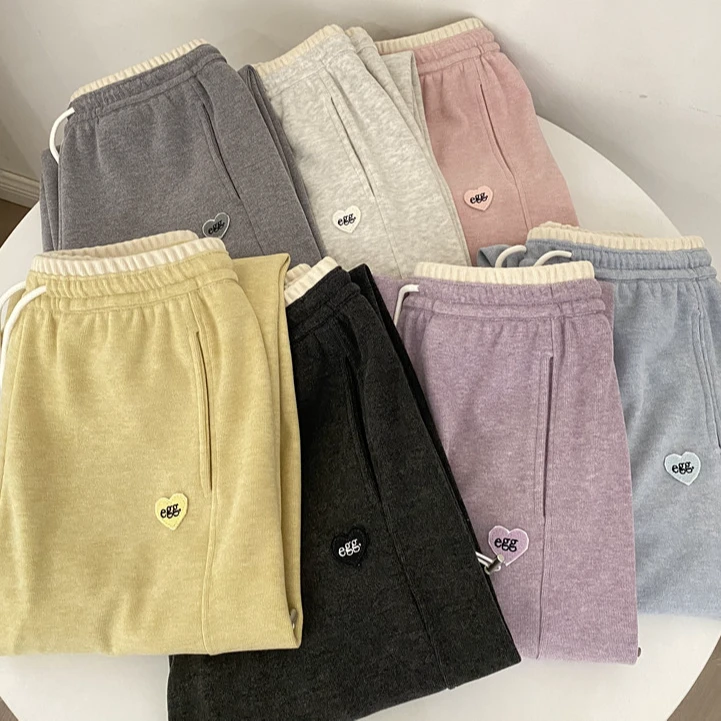 【egg爱心直筒糯米裤】春款鸡蛋家爱心直筒抽绳阔腿韩系女士休闲裤