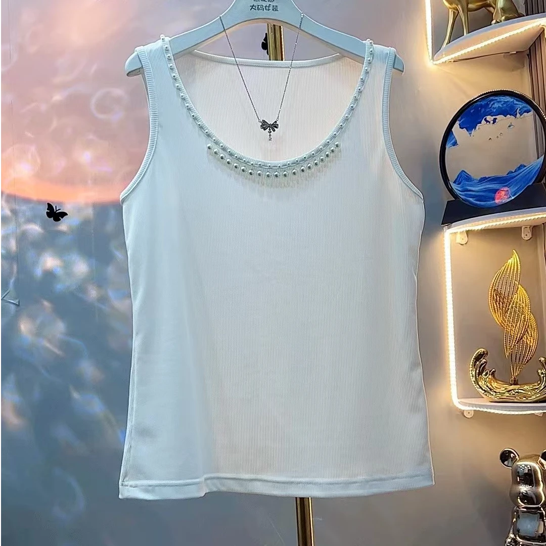 新款简约韩版钉珠打底休闲百搭美背坎袖背心