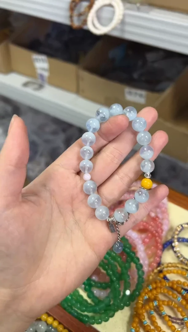 【闪购商品】海蓝宝石手链银S925镶嵌蓝天白云海蓝宝银手链[1765]