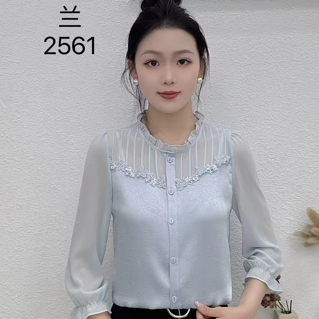 2025春季新款重工刺绣纯色上衣宽松显瘦洋气时尚百搭衬衫女#2561
