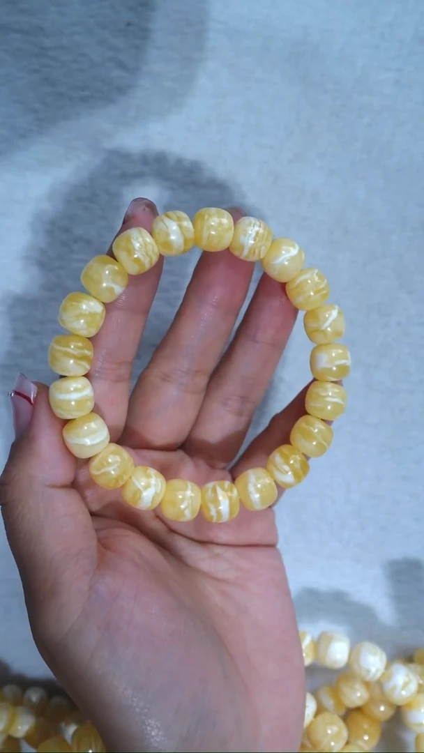 手链琥珀未镶嵌典藏级10.8mm金瓷白虎皮纹千层