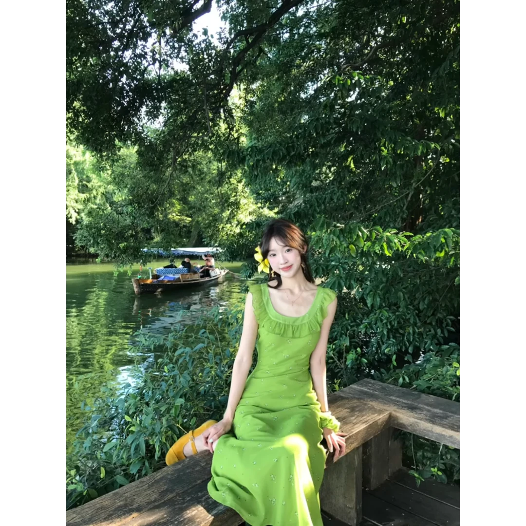 MARIE.COCO夏日小清新森系绝美连衣裙女设计感花边漂亮小印花长裙