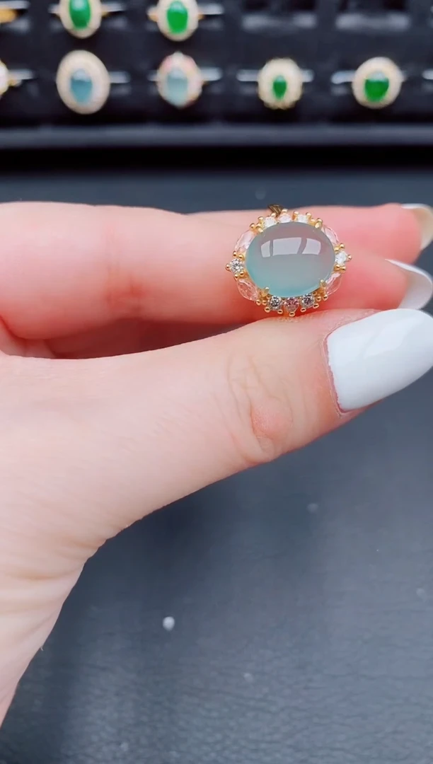 【闪购商品】翡翠戒指银S925镶嵌天然a货翡翠134