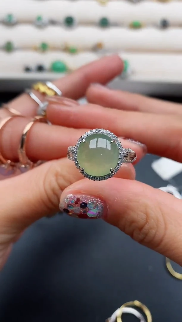 银S925镶嵌戒指翡翠88888888+9