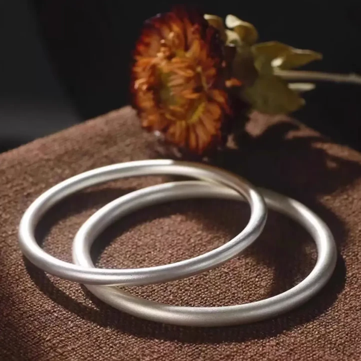 足银手镯 足银手镯 足银999古法素圈银手镯女实心闭口百搭银镯子