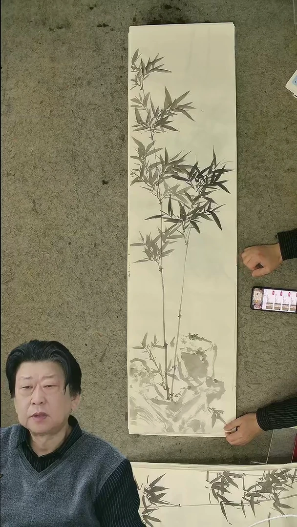 国画四尺对开  墨竹条屏 34*138cm