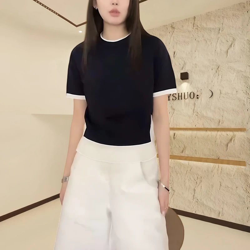 春季爆款高档假两件短袖时尚洋气休闲服2025新款时尚百搭气质衣服