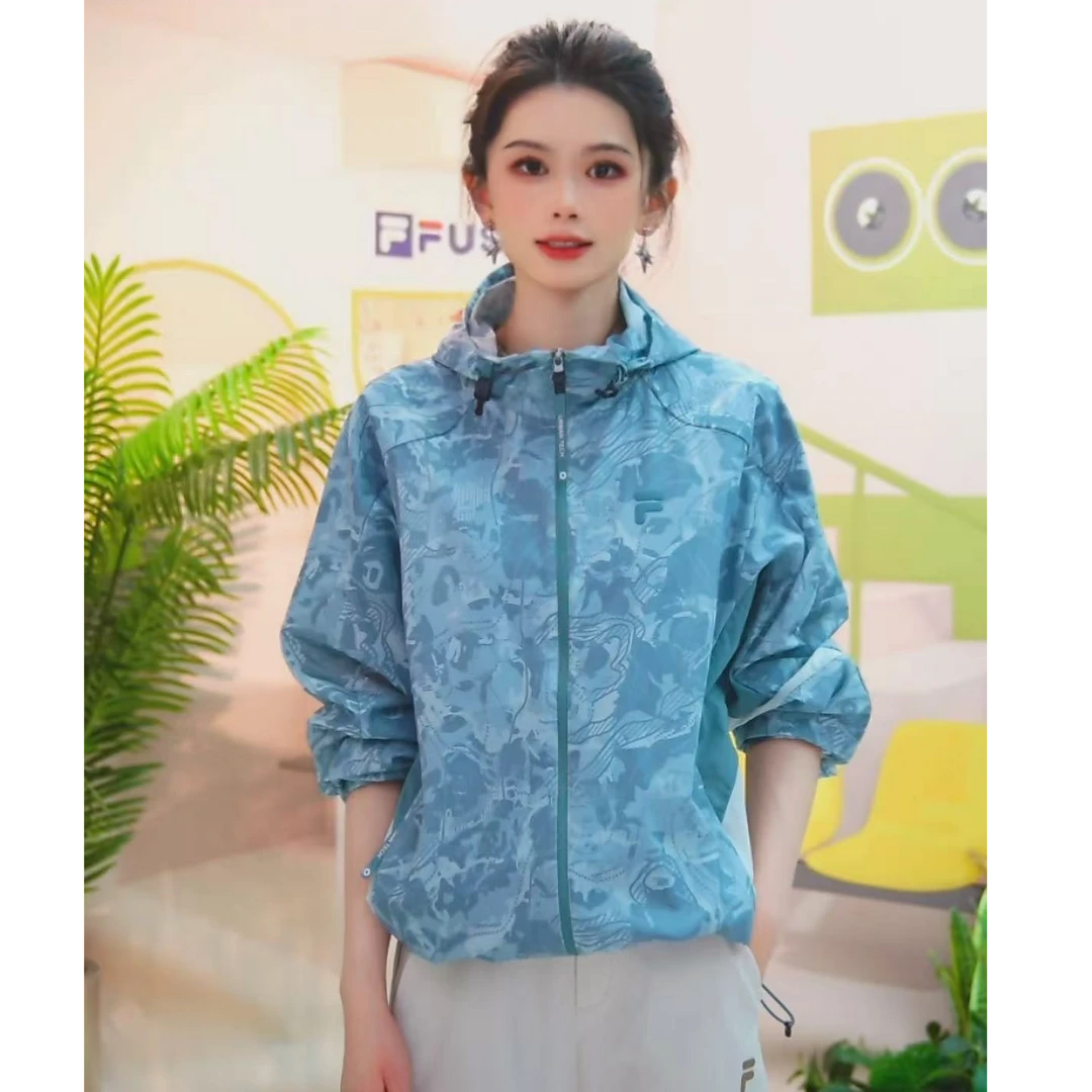 FILA斐乐夏季凉感防晒衣服轻盈透气抗UV50 连帽皮肤衣流光风