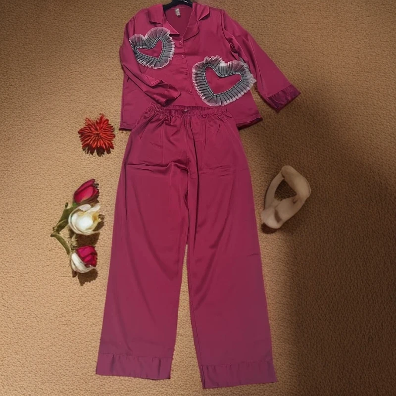 612/心型装饰家居睡衣长袖长裤套装/欧盼全品