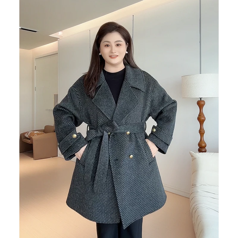 【胖佳佳】不识庐山 高级双面呢大衣秋季时尚加厚H624M16270