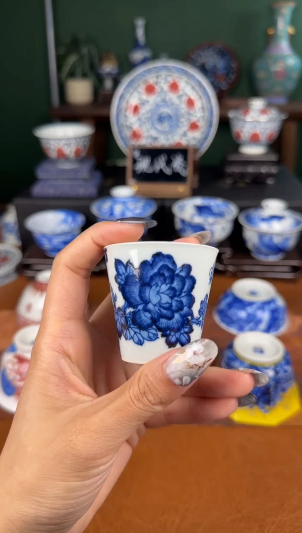 杯水造 青花芙蓉小单杯