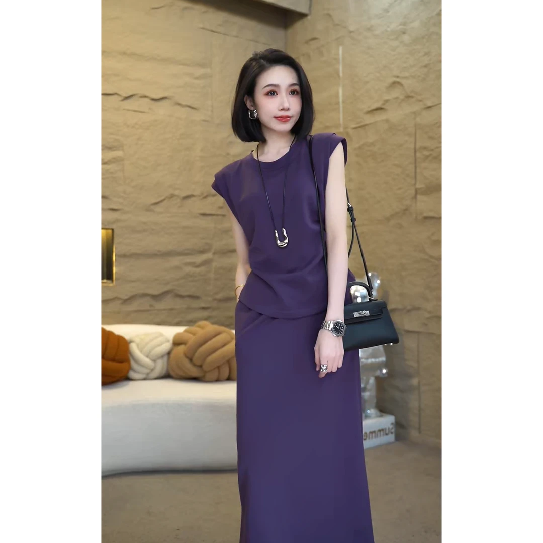 欧颍昇短袖时尚套装女两件套裙子2025新款洋气高级感衣服7213