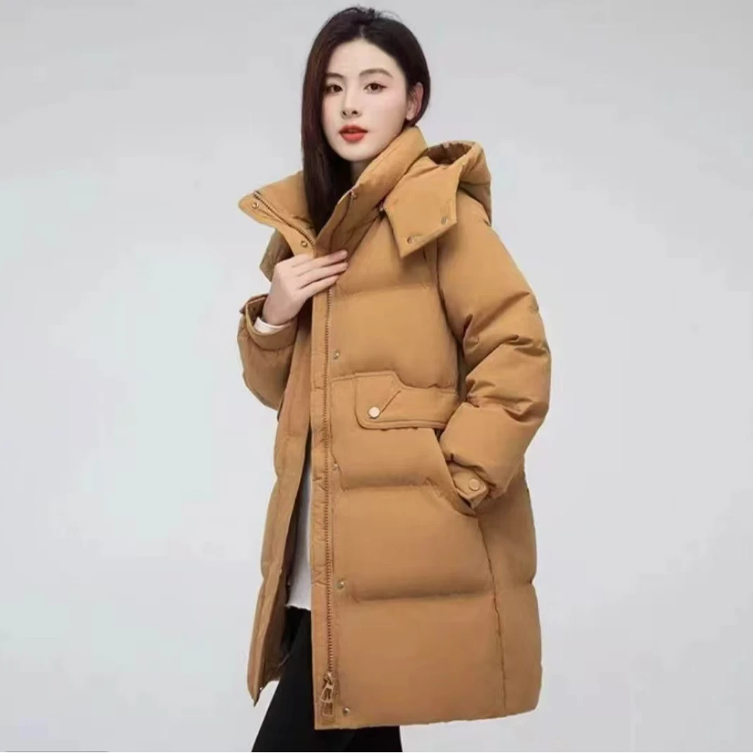 2025新款女士棉服中长款韩版宽松时尚百搭连帽冬季棉衣加厚外套潮