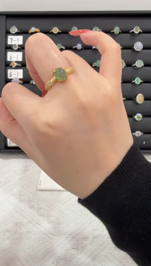 银S925镶嵌戒指翡翠055