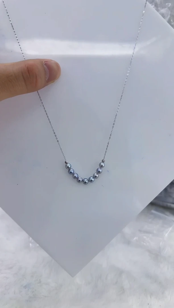 银S925镶嵌海水珍珠DA海水灰珠微笑链4-5 y333